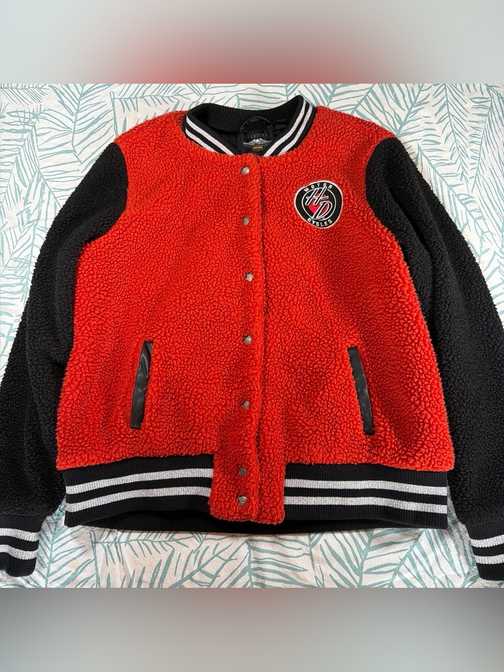 Harley Davidson Red & Black Sherpa Varsity Bomber Jacket 2XL